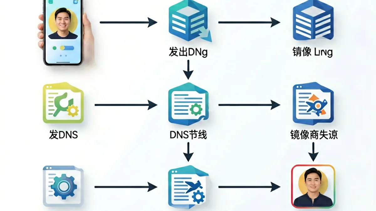 caoliu手机地址失效机制示意图，展示DNS屏蔽流程与镜像地址生命周期的关系图解
